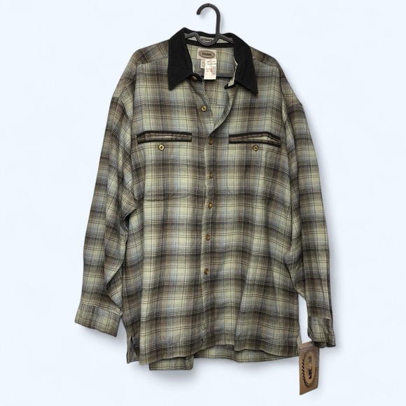 Vintage Insider Men's Plaid Flannel Corduroy Collar & Pockets NOS XL - Picture 1 of 10